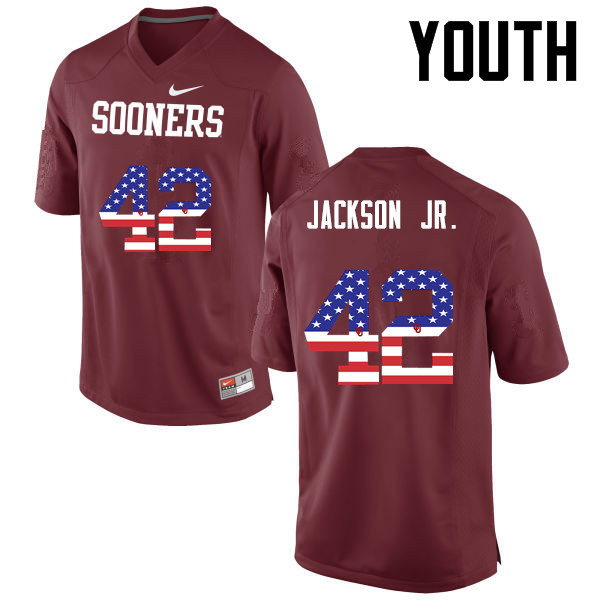 Youth Oklahoma Sooners #42 Mark Jackson Jr. College Football USA Flag Fashion Jerseys-Crimson - Click Image to Close